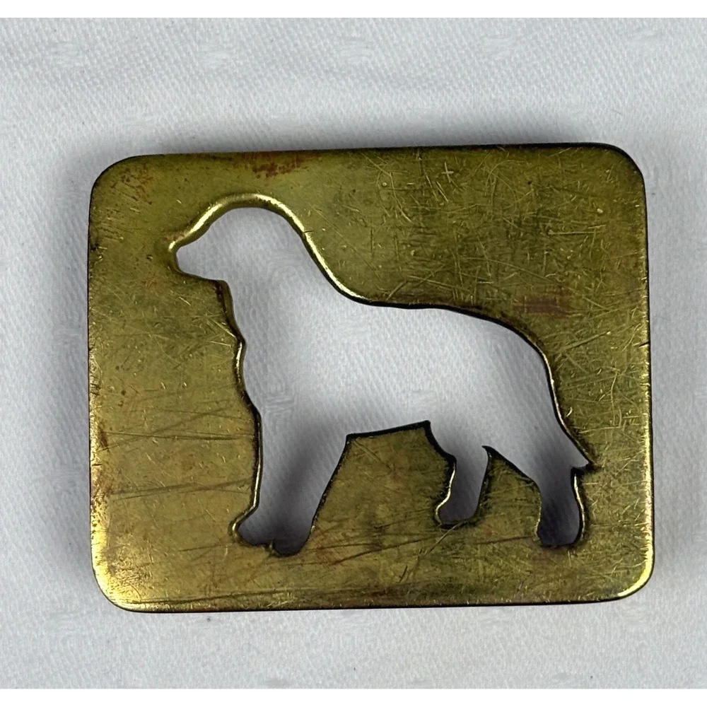 Vintage Labrador Retriever Dog Silhouette Brass Belt Buckle Gold Tone Cutout